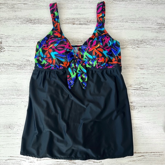 MEETCURVE Tie-Front V Neck Skirted Tummy Control One Piece Swimsuit Dress XL - Picture 4 of 12